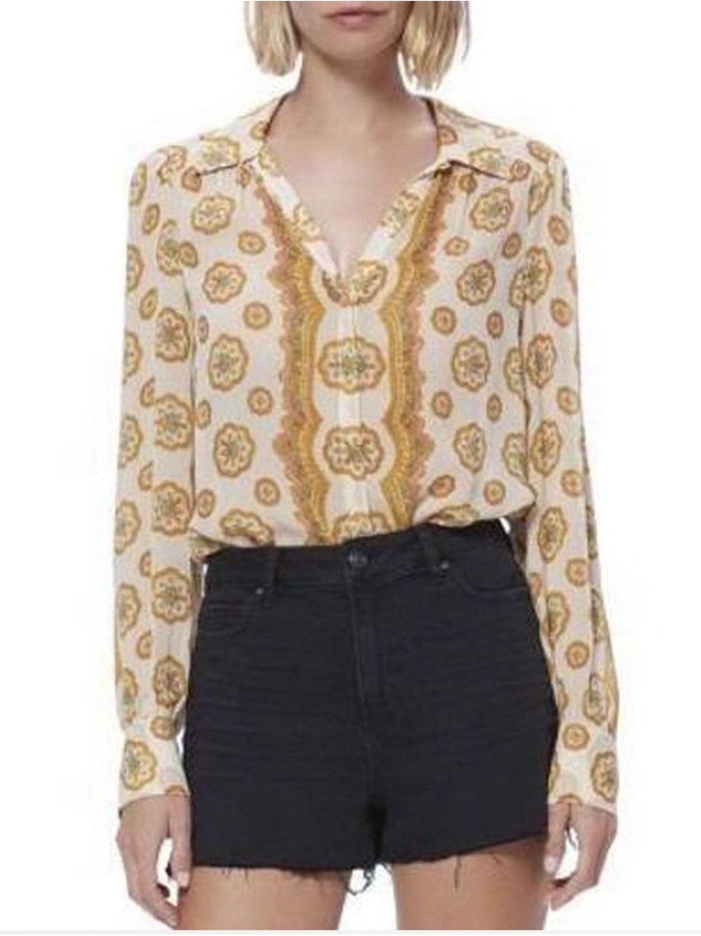 PAIGE Cream Shirt with Mustard Medallion Print